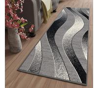 Tapis Tapis au mètre Entrée Pont Moderne Rayures Vagues Gris clair Crème Noir Salon Cuisine OEKOTEX 120 x 120