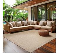 SIMPEX Tapis d'Extérieur pour Terrasse, Balcon et Jardin, Tapis de Cuisine Uni, Design Résistant aux Intempéries, Tissage Plat Effet Sisal, Tapis Lavable 280 x 370 cm, Beige