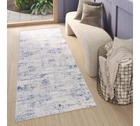 Tapis Tapis de passage Salon Chambre à coucher Modernes Design Crème Bleu Gris Chiné Vintage Patchwork 3D Aspect Oekotex 100 x 200 cm