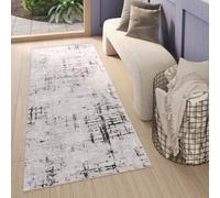 Tapis Tapis de passage Salon Chambre à coucher Modernes Design Gris Crème Carreaux Rayures Chiné Effet 3D Oekotex 120 x 200 cm