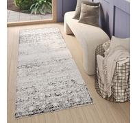 Tapis Tapis de passage Salon Chambre à coucher Modernes Design Gris Crème Ornement Floral Chiné Vintage Aspect 3D Oekotex 80 x 400 cm