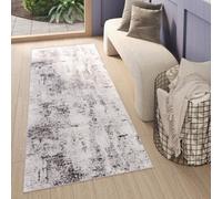 Tapis Tapis de passage Séjour Chambre à coucher Tapis moderne Design Beige Gris clair Vintage Chiné Estompé 3D Oekotex 100 x 250 cm
