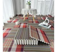 Tapis, Tapis Moelleux, Tapis de Sol en Lin coloré, Puzzle de 80 pièces, Carreaux de Moquette carrés, Motif rayé, 30,5 x 30,5 cm(Zt+HG,0.39 inch)
