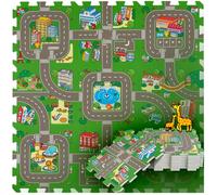 Tapis - TECTAKE - Tapis puzzle MYCITY motifs ville et rues avec 9 pièces antidérapantes - 90,5 x 90,5 cm