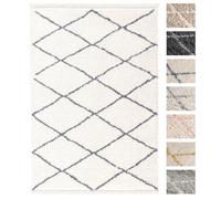 Tapis - TESSO LIVING - Shaggy - Salon - 195x290 cm - Creme Anthracite - Dessin Diamant