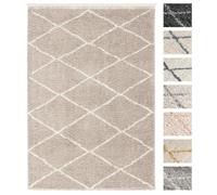Tapis - TESSO LIVING - Shaggy - Salon - Beige - Dessin Diamant - 120x160 cm