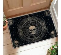 Tapis tête de mort - Motif cercles mystiques gothiques et étoiles, Halloween, noir, à poils courts - Tapis rectangulaire pour salle de bain, entrée, chevet, décoration de porte, 0,6 x 0,9 m