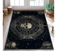 Tapis tête de mort - Tapis gothique et mystique pour Halloween - Tapis doux à poils courts résistant aux taches pour salle de bain, entrée, cuisine, chevet, décoration de chevet, noir, 0,9 x 1,5 m