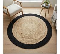 Tapis - THE DECO FACTORY - FUNNY JUTE ROND BANDE - Diam. 90 cm - Jute/Coton - Bande noire