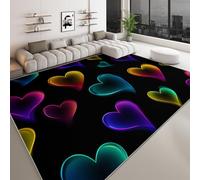 Tapis Thème l'amour Motif Coeur, Tapis Antidérapant Poil Ras 120 x 170 cm Moquette Lavable en Machine Noir pour Salon Chambre Coucher Entrée D'intérieur Décoration