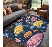 Tapis Tortue de Mer, Tapis Salon Motif Étoile de Mer Coquillage Océan 160x230 cm, Pile Courte, Antidérapant, pour Carpette Chambre, Descente de Lit, Lavable Interieur, Decoration Maison A(63)