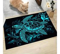 Tapis Tortue Marine Fantastique Feuilles, Paillasson Plantes Bohèmes Bleu-Vert Rectangulaire, Antidérapant Piège Visuel De Porte, Absorption Tapis Effet Optique Pour Salle Bain Chambre 60X90Cm