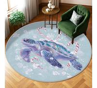 Tapis tortue - Tapis d'hiver fantaisistes en sucre d'orge, flocons de neige, envers antidérapant - Tapis de sol rond pour salon, chambre à coucher, dortoir, cuisine, décoration de cuisine, 1,8 x 1,8 m