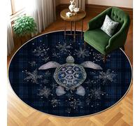 Tapis tortue - Tapis rond d'hiver avec envers antidérapant - Pour salon, chambre à coucher, salle à manger, bureau, décoration de bureau - Bleu marine - 1,8 x 1,8 m