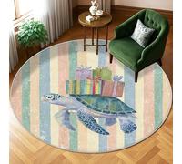 Tapis tortue - Tapis rond doux et résistant aux taches pour salon, chambre à coucher, salle de classe, appartement - Vert - 1,8 x 1,8 m