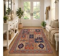 Tapis traditionnel du Moyen-Orient en patchwork avec médaillon 0,9 x 1,5 m | Disposition patchwork, design inspiré du Moyen-Orient, bordures géométriques, tons de terre chauds, décoration de couloir