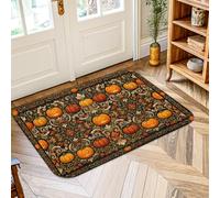 Tapis traditionnel rustique avec motif citrouilles, motif floral, orange, antidérapant, tapis rectangulaire qui ne perd pas ses poils, salle de bain, entrée, chevet, décoration de porte, 0,6 x 0,9 m