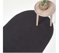 HOMESCAPES Tapis Ovale Artisanal tissé à Plat en Coton Noir pour la Chambre ou Le Salon, 110 x 170 cm