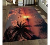 Tapis Tropical Sunset Area 90x150cm Rugs lavables Silhouette de Palmier Orange Rouge Sky Plage Tapis antidérapants à Poil Bas pour Salon Salle à Manger