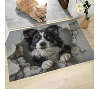 Tapis Trou Mural 3D Border Collie, Paillasson Animal Amusant Gris Anthracite Rectangulaire, Antidérapant Piège Visuel De Porte, Absorption Tapis Effet Optique Pour Salle Bain Chambre 90X150Cm