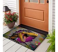 Tapis Trou Mural 3D Tyrannosaure Rex, Paillasson Animal Féroce Gris Anthracite Rectangulaire, Antidérapant Piège Visuel De Porte, Absorption Tapis Effet Optique Pour Salle Bain Chambre 80X120Cm