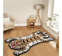 Tapis tufté doux et amusant pour chambre à coucher, motif tigre tibétain, 1,5 x 0,9 m, lavable avec envers antidérapant en caoutchouc thermoplastique, décoration d'intérieur (jaune)