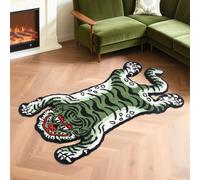Tapis tufté doux et amusant pour chambre à coucher, motif tigre tibétain, 1,5 x 0,9 m, lavable avec envers antidérapant en caoutchouc thermoplastique, décoration d'intérieur (vert)