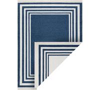 Tapis TWIN 22990 Cadre à motifs, coton, réversible, frange éco - bleu marine / bleu crème 140x190 cm