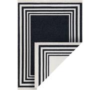 Tapis TWIN 22990 Cadre à motifs, coton, réversible, frange éco - noir / crème Noir 80x300 cm