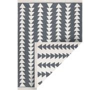 Tapis TWIN 22994 géométrique, triangles en coton, double face, frange éco - anthracite / gris crème 80x300 cm