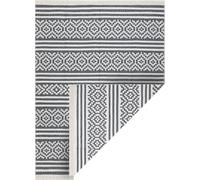 Tapis TWIN 22996 géométrique, rayures coton, double face, frange éco - anthracite / gris crème 200x290 cm