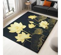 Tapis ultra doux pour chambre d'enfant, 140 x 200 cm, antidérapant tapis décoratif intérieur et extérieur Esthétique Motif Peint Fleur Lotus pour chambre à coucher, salle de jeux, salon Noir