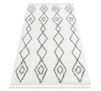 Tapis UNION 3374 Diamants, chaîne crème et gris Franges berbère marocain shaggy 140x190 cm