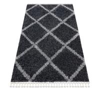 Tapis UNION 3482 Treillis gris Franges berbère marocain shaggy 140x190 cm