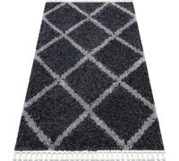 Tapis UNION 3482 treillis gris pompons, Maroc Shaggy gris 160x220 cm