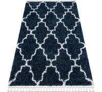 Tapis UNION 3488 motif trèfle marocain bleu / franges crème, Maroc Shaggy bleu 180x270 cm