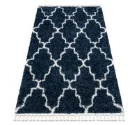 Tapis UNION 3488 Trèfle marocain Trellis bleu et crème Franges berbère marocain shaggy 140x190 cm