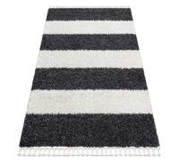 Tapis UNION 4079 Rayures gris et crème Franges berbère marocain shaggy 160x220 cm