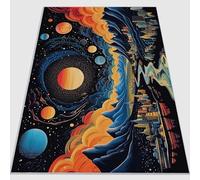 Tapis Univers de Paysage Fantastique de la Cité étoilée antidérapant, Lavable Bleu Orange Ultra Doux,à Poils Bas, pour Salon, Chambre à Coucher, Chambre d'enfant 60x110