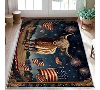 Tapis vache des Highlands, drapeaux patriotiques rustiques américains, feux d'artifice, jour de l'indépendance, dos antidérapant, tapis d'intérieur qui ne perd pas ses poils pour salle de bain, entrée