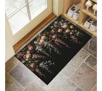 Tapis Vert Style rétro Romantique Roses grimpantes et Petites Fleurs Élégantes Paillasson Exterieur Entree Paillasson Interieur Antidérapant Lavable Tapi Entree Interieur40 x 60 cm