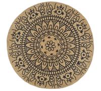 Vloerkleed handgemaakt met donkerblauwe print 90 cm jute133701