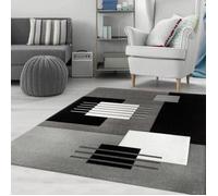 Tapis - VIMODA - Salon - 200x290 cm - Gris - Motifs carrés - Moderne