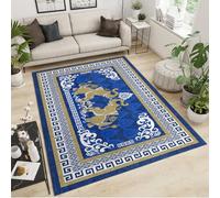 Tapis vintage bleu marine - 150 x 240 cm - Motif ethnique éléphant doré - Pour salon, salle de jeux et jardin d'enfants