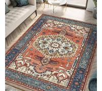 Tapis vintage classique oriental traditionnel imprimé pour décoration d'intérieur, orange, 120 x 200 cm, lavable, pour décoration d'intérieur, salon, chambre à coucher, salle à manger, cuisine - 120 x
