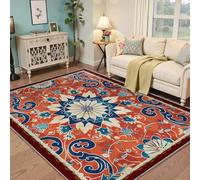 Tapis Vintage du Milieu du siècle Tapis Luxueux à Motifs Floraux Tapis antidérapant Doux pour Ferme Vestiaire d’entrée Lavable Orange-Rouge 90x120cm