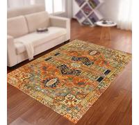Tapis vintage floral pour salon 120 x 170 cm Orange brûlé Ocre Jaune Vert foncé Bleu Motifs orientaux traditionnels Tapis Décoration d'intérieur