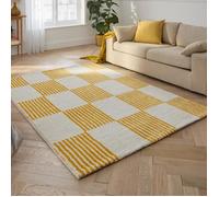 Tapis vintage - NAZAR RUGS - GROOVY - Jaune - 80x150 cm - Motif damier