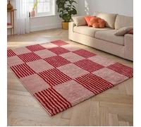 Tapis vintage - NAZAR RUGS - GROOVY - Rouge - 80x150 cm - Motif damier