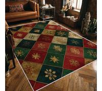 Tapis Vintage Noël Lavable 100x150 - Motif Géométrique Losange Plaid, Tapis Salon Chambre Antidérapant Poil Court Doux, Decoration Chambre Descente de Lit, FD1199